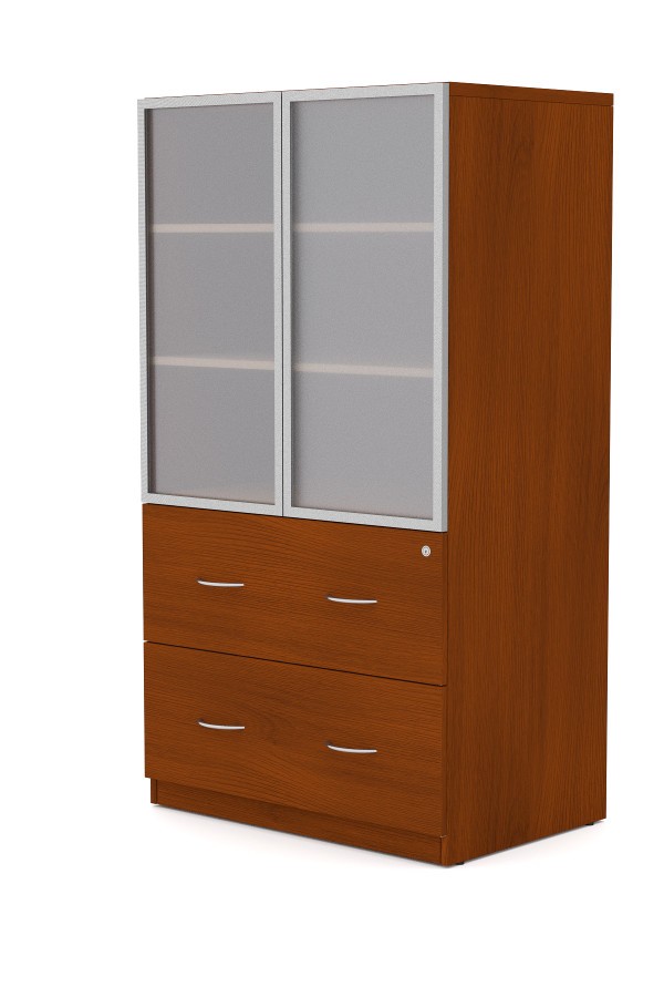 Envision Storage Cabinet - Aluminum, Frosted Glaze Doors & Two Drawer Lateral File