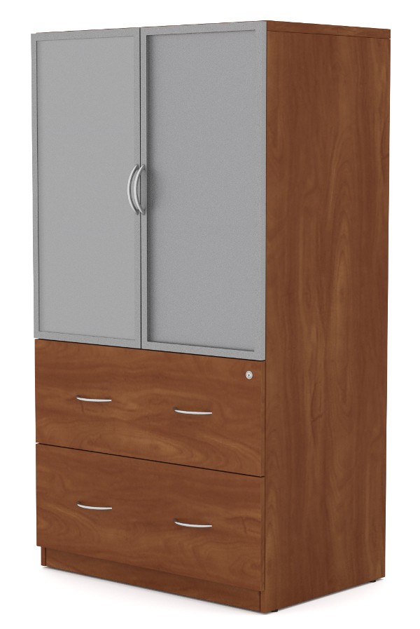 Envision Storage Cabinet - Aluminum, Frosted Glaze Doors & Two Drawer Lateral File